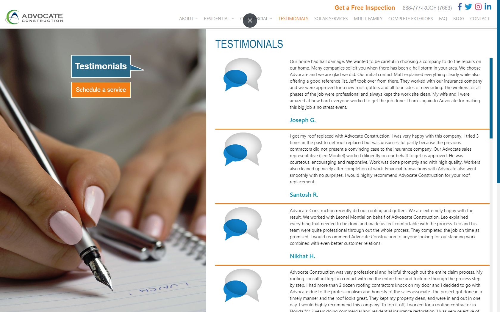 Advocate Testimonials Web Page Design